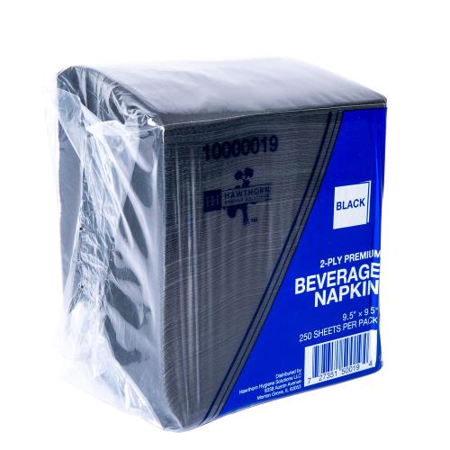 Hawthorn Premium Beverage Napkins 2-Ply, Black, 9.5 x 9.5 (1000Pack)