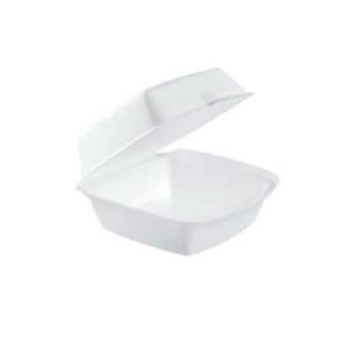 EPS Foam Hamburger Hinged Container, White, 6" x 6" x 3" (500Pack)
