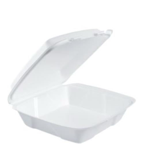 EPS Hinged Container, White, Large, 9.38" x 9" x 3" (200Pack)