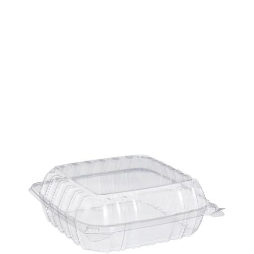 Dart® OPS 1 Compartment Hinged Lid Container, Clear, Medium, 8.25" x 8.25" x 3" (250Pack)