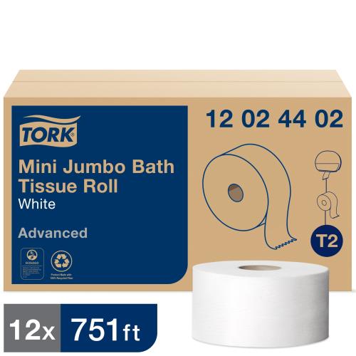 Tork® Mini Jumbo Toilet Paper Roll 2 Ply, White (12Pack)