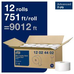 Tork® Mini Jumbo Toilet Paper Roll 2 Ply, White (12Pack)