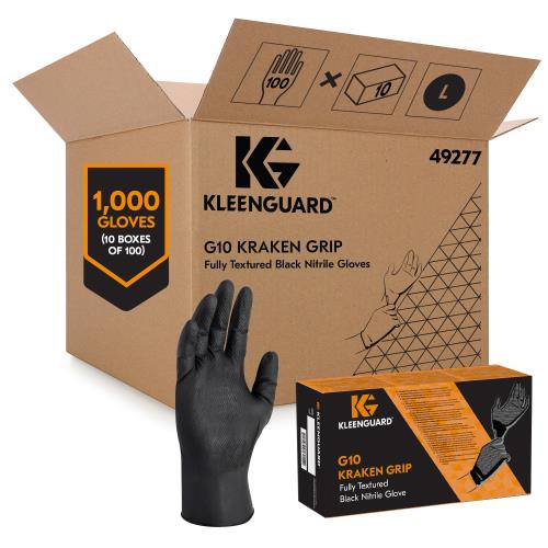 Kleenguard Kraken Grip Fully Textured Black Nitrile Gloves, Large (1000Pack)