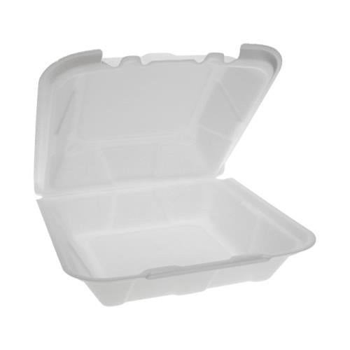 EPS 1 Compartment Hinged Container, White, Large, 9" x 9" x 3.5" (150Pack)