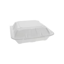 EPS 1 Compartment Hinged Container, White, Large, 9" x 9" x 3.5" (150Pack)