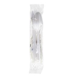 Prime Source® Polypropylene Knife, Fork, Teaspoon, Salt And Pepper, 12" x 13" Napkin Cutlery Kit, White (250Pack)