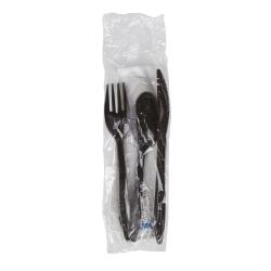 Prime Source® Polypropylene Knife, Fork, Teaspoon, Salt and Pepper, 10" x 12" Napkin Cutlery Kit, Black, Medium (250Pack)