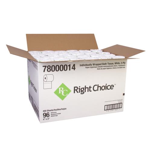 Right Choice™ Paper SBT Toilet Tissue 2 Ply 400-Sheets, White, 4" x 3" (96 Pack)