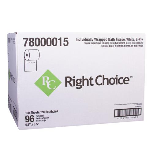Right Choice™ Paper SBT Toilet Tissue 2 Ply 400-Sheets, White, 4" x 3" (96 Pack)