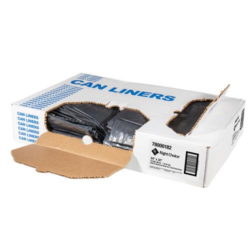 Right Choice™ LDPE 12/16-Gal Flat Can Liner, Black, 24" x 32", 0.5 mil (500Pack)