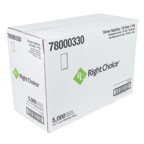 Right Choice™ Dinner Napkin 1-Ply, White, 14.2" x 16.5", 1/8 Fold (5000Pack)