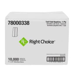 Right Choice™ Tall Fold Napkin 1-Ply, White, 7" x 13.4" (10,000Pack)