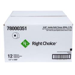 Right Choice™ Jumbo Roll Tissue 2-Ply, White, Recycled Paper, 3.3" x 1000' (12Pack)