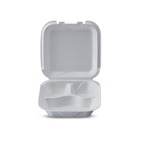 EPS 3 Compartment Hinged Container, White, (200Pack)