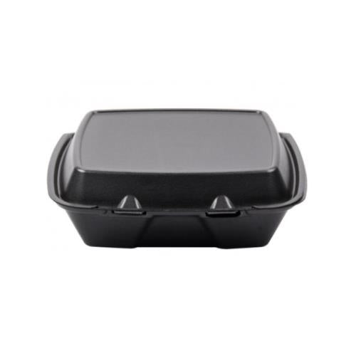 1-Compartment Hinged Foam Container, Black, 9.18" x 9.18" x 3" (200Pack)