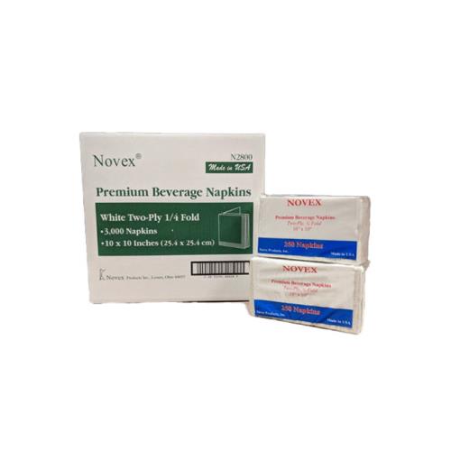 N2800 BEVERAGE NAPKIN 2-PLY PAPER 10X10 1/4-FOLD WHITE (3000Pack)