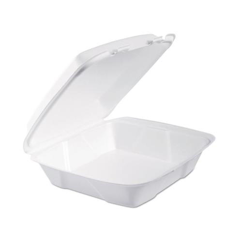 Regal Foam 1-Compartment Hinged Container, White, 9.5" x 9.25" x 3.7" (200Pack)