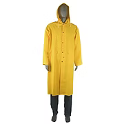 .35mm Yellow PVC/Polyester 48" Raincoat, Attached Hood, Cape Vented Back, 2 Outside Pockets, Underarm Venting, S-6XL
