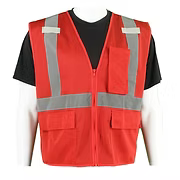 Red 5 Pocket Mesh Vest with Silver Reflective Stripes. Sizes M-5XL