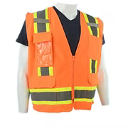 Class 2 Orange Safety Vest . 6 Pockets, Silver Reflective Stripes with Lime Trim. SX-5XL