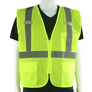 Hi-Vis Yellow Mesh, Reflective Stripes, Outside Pockets, Zipper, Class II, Sizes S-5XL