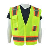 Class 2 Lime Safety Vest . 6 Pockets, Silver Reflective Stripes with Orange Trim. SX-5XL
