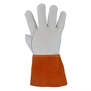 Premium Grade Grain Cowhide Mig-Tig Welding Glove, Wing Thumb, 4.5" Russet Split Leather Cuff, S-XL