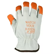 Quality Grade Goatskin Grain Driver Orange Finger Tips With Logo , A5 Aramid Lining, Wing Thumb. Sizes: S-3XL