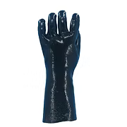 Black PVC, Rough Finish, 14" Gauntlet Cuff, Interlock Lining