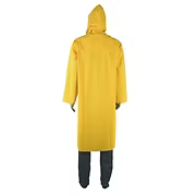 .35mm Yellow PVC/Polyester 48" Raincoat, Attached Hood, Cape Vented Back, 2 Outside Pockets, Underarm Venting, S-6XL