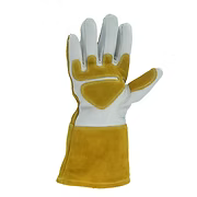 Foam Lined Cowhide Grain Welders Glove, Natural Premium Grade, Golden Brown Cuff, Reinforced Patches, Keystone Thumb, S-XL