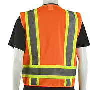 Class 2 Safety Vest, Hi-Vis Orange, Solid Front - Mesh Back, 6 Pockets, 2" Reflective Stripes, M-5XL