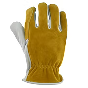 Premium Grade Double Palm Cowhide Driver, Wing Thumb, Shirred Elastic Back, Leather Hemmed. Sizes: XS-2XL