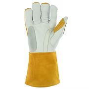 Premium Grade Grain Goatskin Mig-Tig Welding Glove, Keystone Thumb, 4.5" Russet Split Leather Cuff, Reinforcement on Outside edge of hand and Cuff. S-XL