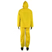 .35mm Yellow PVC/Polyester 3 Piece Rainsuit, Detachable Hood, Cape Vented Back, 2 Outside Pockets, Underarm Venting, S-7XL