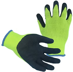 Cotton/Polyester String Knit, Hi-Vis Yellow, Black Crinkle Finish Latex, S and XL