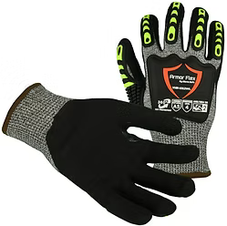 Winter Lined HPPE Impact Level 2 Glove, Cut A5, Black Sandy Nitrile Palm, Velcro Closure, S-2XL