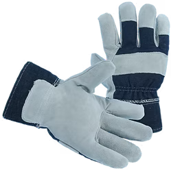 Standard Grade Split Cowhide Patched Palm with Blue Denim Cuff and Back, Large