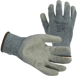 Dextrus cost effective grey cotton/polyester string knit with grey latex crinkle finish palm. Sizes: S - XL