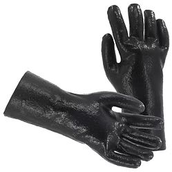 Black PVC, Rough Finish, 12" Gauntlet Cuff, Interlock Lining