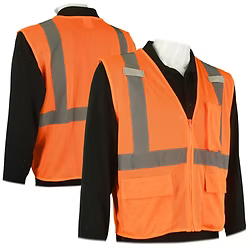 Hi-Vis Orange Class II Safety Vest, 5 Pockets, 2 Mic Tabs, Reflective Silver Stripes. S-4XL