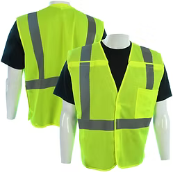 Breakaway Vest, Hi-Vis Yellow Mesh, Reflective Stripes, One Outside Chest Pocket, 1 Pencil Pocket Outside Pocket, Class II, Sizes S-5XL