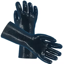 Black PVC, Rough Finish, 14" Gauntlet Cuff, Interlock Lining
