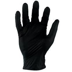 5 Mil black Nitrile Powder Free. Metal detectable, FDA-approved for food service. Textured fingertips, CFIA and FDA compliant. Sizes: S-2XL
