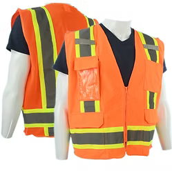 Class 2 Orange Safety Vest . 6 Pockets, Silver Reflective Stripes with Lime Trim. SX-5XL