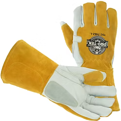 Premium Grade Grain Goatskin Mig-Tig Welding Glove, Keystone Thumb, 4.5" Russet Split Leather Cuff, Reinforcement on Outside edge of hand and Cuff. S-XL