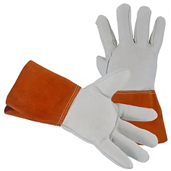 Premium Grade Grain Cowhide Mig-Tig Welding Glove, Wing Thumb, 4.5" Russet Split Leather Cuff, S-XL