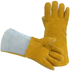 Fully Lined Cowhide Split Welders Glove, Light Brown Premium Grade, Light Brown Cuff, Reinforced Thumb Crotch, Straight Thumb, Large