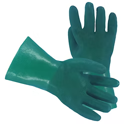 Green PVC, Double Dipped Sandy Finish, Jersey Lining, 12" Gauntlet Cuff