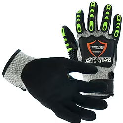 HPPE Impact Level 2 Glove, Cut A5, Black Sandy Nitrile Palm, Velcro Closure, S-2XL
